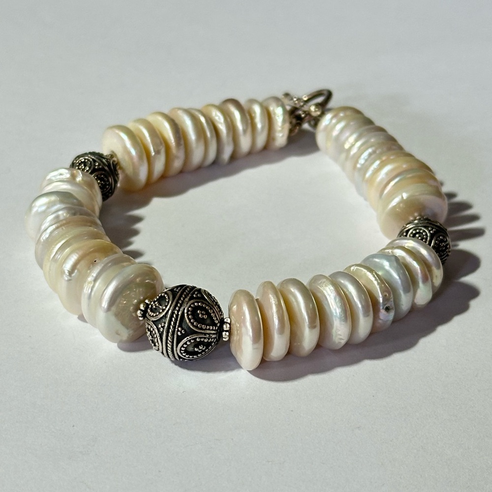 Mermaidcore Talia Merav Indonesia Sterling Silver 925 Coin Pearl Chunky Bracelet - Picture 2 of 5